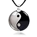 Chuvora Hand Blown Venetian Murano Glass Yin Yang Symbol Silver Black Round Pendant Necklace, 18-20 inches