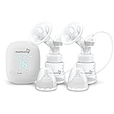 Momcozy Electric Breast Pump, Automatic Battery Powered Breast Pump for Travel – Portable, Super-Quiet w/ 16 Levels, Touch Screen & Memory Function (Double Breast Pump)