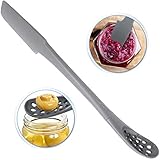 Reo Jar Spatula And Slotted Spoon Scoop - Long Heat Resistant Mixing Utensil With Perforated Spoon - Thin Kitchen And Blender Scraper - Spatulas Head Is Silicone Rubber, Spoons End Is Nylon Plastic
