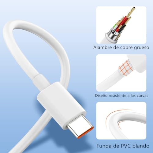 XLDHYLL Cargador 120W para Xiaomi Carga Rapida Turbo con Cable 2M, para Xiaomi 15 14 13 12 14t 13t 12t 12s Pro Lite Redmi Note k80 K70 K60 K50 12 11 Pro Plus Black Shark 4 5 Poco F4 GT Mi Turbo 6A
