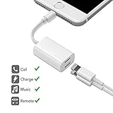 iPhone 7 Adapter & Splitter, Dual Lightning Headphone Audio & Charge Adapter for iPhone 7 / 7 Plus, Compatible for iOS10.3 With Music Control and Phone Communication