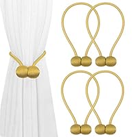 Topspeeder 4 Pack Magnetic Curtain Tiebacks, Decorative Weave Rope Curtain Holdbacks, Simple Modern Drape Tie Backs for Bedroom Bathroom Kitchen Office and Outdoor Window Drapes,16 Inch(Gold)