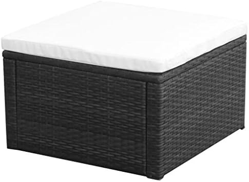 LicongUS Footstool Ottoman Poly Rattan 21"x21"x11.8" Black Footstool Outdoor Footstool Material: Metal frame + PE rattan
