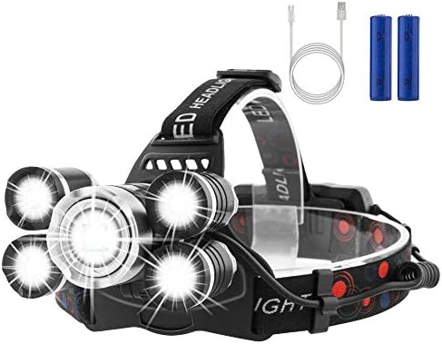 UOON LED Headlights Waterproof Lighting Headlamp Disaster Prevention Quick Report 5 Lights Type 4 Stage Lighting Mode Mountaineering Night Fishing Outdoor Work SOS Fash Function Charging USB Cable