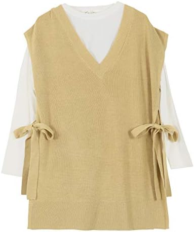 神戸レタス 2点セット ロング Tシャツ サイドリボン Vネック ニット ベスト C4916 ノースリーブ レディース