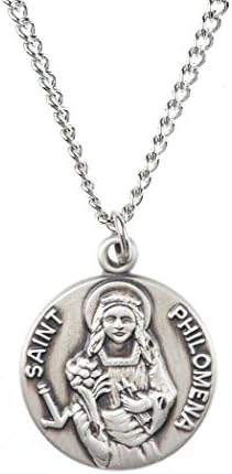 Sterling Silver Saint St Philomena Dime Size Medal Pendant, 3/4 Inch