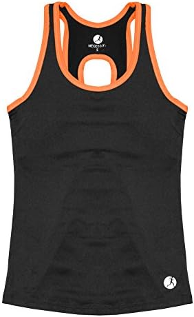 Necessity Women's Athletic Performance Tank Top with Built in Sport Bra, Orange, Small