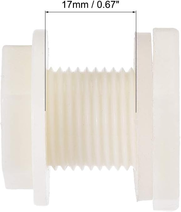 sourcing map Bulkhead Fitting, G1/2 Male, Tube Adaptor Pipe Fitting with Silicone Gasket, for Water Tanks ABS Plastic, White Pack of 2 - Image 5