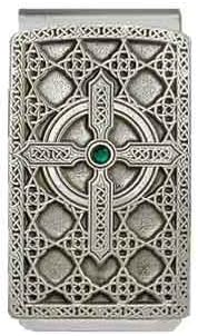 'Celtic Cross Circle' Pewter Panel Silver Tone Money Clip