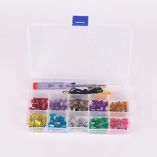 100Pcs 3A 4A 5A 7.5A 10A 15A 20A 25A 30A 35A car auto motorcycle Blade Fuse Kit with Electrical Tester Electroprobe Slotted Screwdriver Fuse Dimensions:11mm x 4mm x 10mm
