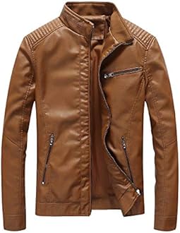 Leather Jacket Men Black Slim Fit Motorcyle Lightweight