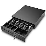Flexzion POS Cash Register Drawer Box (Black) RJ-11 Key Lock with 5 Bills & Removable Coin Trays Compatible with Star Epson Citizen Receipt Thermal Printer for Restaurant Koisk Retail
