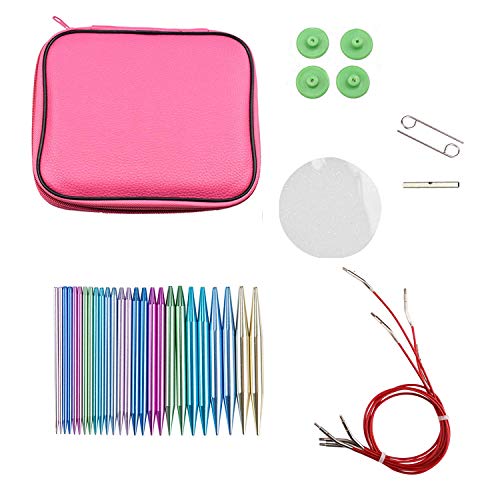 Hanperal 13pcs Aluminum Circular Knitting Needles Set, Interchangeable Needles Set for Handmade Knitting Sweater, Scarf