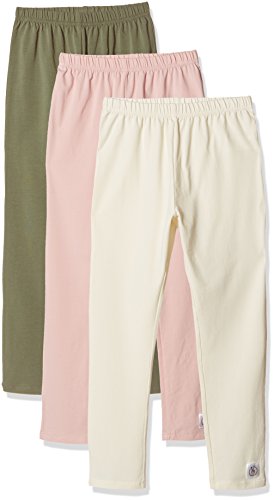 Kid Nation Girls' 3 Pack Cotton Stretch Capri Legging XL Olive + Seashell Pink + Eggnog