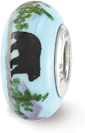 Fenton Blue Hand Painted Mountain Bear Glass & Sterling Silver Charm