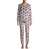 Secret Treasure Women's Velour Top and Joggers, 2-Piece Sleep Set (Small 4-6, Soft Sliver Owls)
