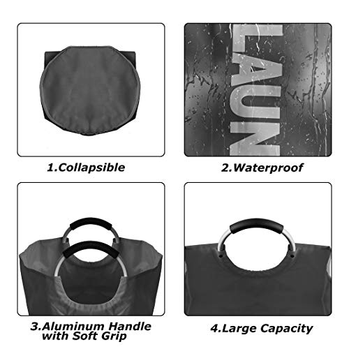 Epicord 82L Large Laundry Basket (6 Colors), Collapsible Fabric Laundry Hamper, Foldable Clothes Bag, Folding Washing Bin (Dark Grey) - Thumbnail 2