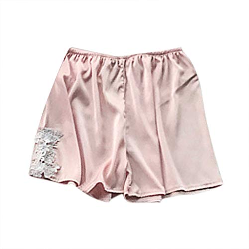 Women's Sexy Plus Size Sleep Shorts Stain Lace Babydoll Short Pants Silk Temptation Parjamas Nightgown Sleepdress S-3XL (Pink, XL)