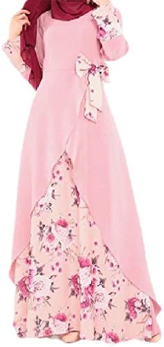 VITryst Womens Bowknot Ethnic Style Slim Fitted Floral Printed Muslim Abaya