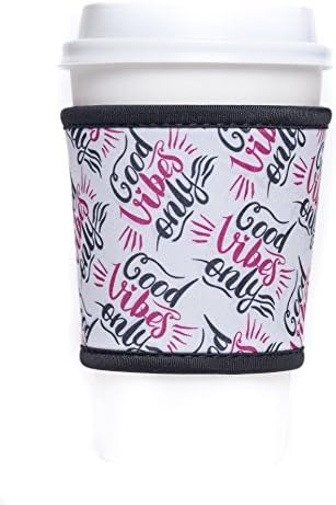 Hot Cup Sleeves ] Good Vibes Only Gifts ] Reusable Cup Sleeves ] Insulated Coffee Cup Sleeves for Dunkin Donuts and Starbucks Drinks by Island Style Creations