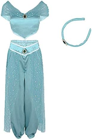 Womens Girls Jasmine Princess Dress Up Halloween Cosplay Party Costume