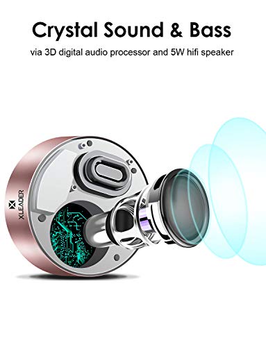 XLEADER SoundAngel (2 Gen) 5W Touch Bluetooth Speaker with Waterproof Case, 15h Music, Louder Crystal HD Sound, Premium Mini Portable Bluetooth Speaker for iPhone iPad Tablet Shower, Rose Gold
