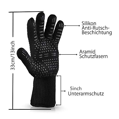 BBQ Microwave Oven Work Gloves,Food Grade Double-deck 932Â°F Heat Resistant Silicone Long Gloves With Fingers,Men Gardening Welding /Women Kitchen Cooking Glove Mitts For Barbecue Grilling Baking