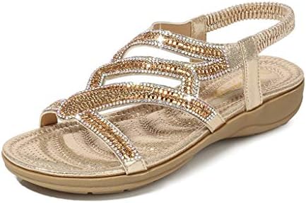 chengzhijianzhu Women's Sandals Bling Crystal Peep Toe Flats Slip-On Flip-Flops Slides Basic Slingback Beach Slippers Shoes
