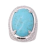 JINY Jewelry New Brazil Tiger Eye Gemstone Rings Silver Plated Rings Vintage Magnificent Pattern Solitaire Big Stone Jewelry (Turquoise, 9)