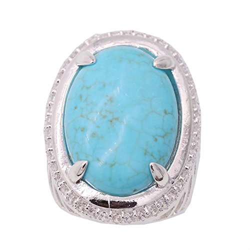 JINY Jewelry New Brazil Tiger Eye Gemstone Rings Silver Plated Rings Vintage Magnificent Pattern Solitaire Big Stone Jewelry (Turquoise, 9)