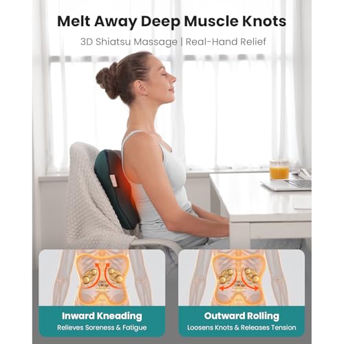 BOB AND BRAD EZBack Cervical and Back Massager with Heat, Shiatsu Massage Cushion for Neck, Shoulder, Lumbar, Relaxation at Home and Office, Ideal Gift