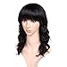 WIGNEE 100% Virgin Human Hair Loose Deep Wave Wigs with Bangs Brazilian Human Hair Wave Wig for Women Natural Black (14 Inch)