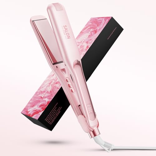 Dekuri Hair Straighteners, 42mm Wide Plate Flat Iron, Frictionless Water-Based Ceramic Straightener for Silky Smooth Hair, Professional Hair Straighteners for Women, 120°C-230°C-Shell Pink