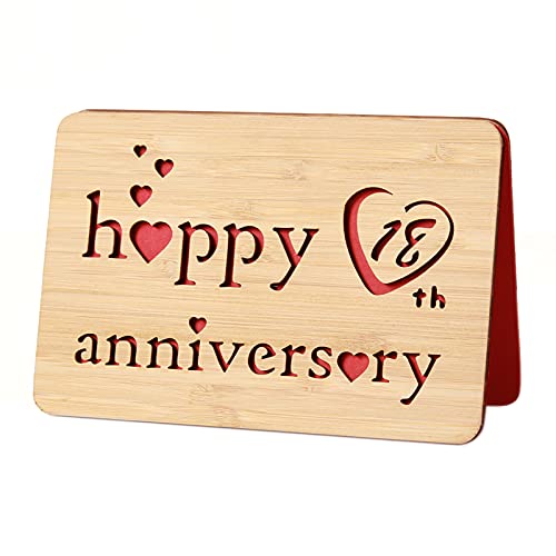 18th Wedding Anniversary Card for Wife Husband,Handmade Greeting Cards With Real Bamboo Wood,Valentines Day Gifts for Him or Her,Wooden 18 years Happy Anniversary Cards for Couple — image 1