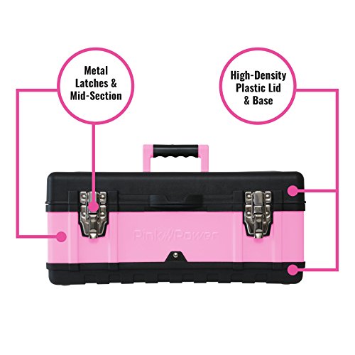Pink Power Aluminum Tool Box for Tool or Craft Storage - 18 Inch Portable Tool Case with Locking Lid and Extra Storage Compartments - Thumbnail 2