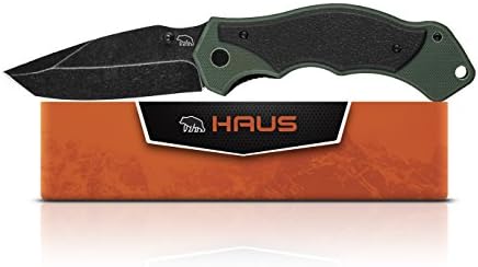 Haus Tactical Folding Knife Chilkat, Everyday Carry Knife, Dark Stone Washed Blade, G10 Handle, 5 Inch Folded