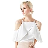 JET-BOND Women Chiffon Halter Tops Ruffle Cami Shirts FS42 Cold Shoulder Swing Camisoles Blouse