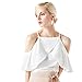 JET-BOND Women Chiffon Halter Tops Ruffle Cami Shirts FS42 Cold Shoulder Swing Camisoles Blouse (M, White)