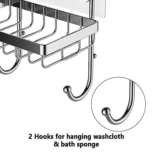 ODesign Soap Dish Sponge Holder with Hook for Bathroom Shower Kitchen Wall Mounted Stainless Steel - Adhesive No Drilling