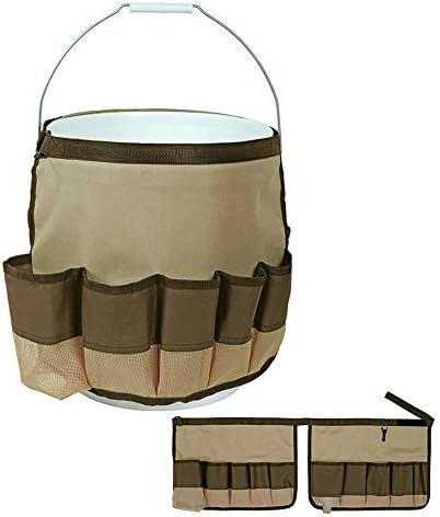 Garden Bucket Caddy, Bucket Tool Organizer Tool Bag with 10 Pockets and Adjustable Velcro Strap for Garden and Lawn, Durable and Waterproof
