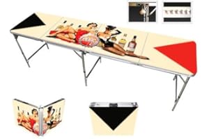 8' Folding Beer Pong Table with Bottle Opener, Ball Rack and 6 Pong Balls - Pin Up Girls Design - By Red Cup Pong