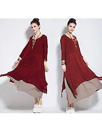 Anysize Primavera Verano Falso Dos Piezas de Lino Vestido de Algodón Más el Tamaño del Vestido Y82