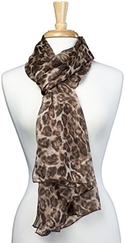 100% Silk - Women's Animal/Leopard/Cheetah/Zebra Print Scarf /Shawl/Wrap (Brown)