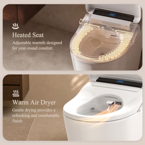 GAICOM Electric Bidet Toilet Seat with Instant Warm Water, Fits Round & Elongated Toilets, Heated Seat, Warm Air Dryer, Remote & Side Knob Control, Self-Cleaning Nozzle, LED Display, Night Light