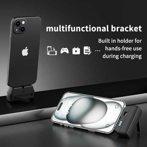 SMALL PORTABLE CHARGER FOR IPHONE/TYPE-C DUAL PLUG CONNECTOR 5000MAH FOLDABLE POWER BANK MINI PLUG-IN BATTERY PACK BACKUP CHARGER COMPATIBLE WITH IPHONE15/15PRO MAX/IPHONE 14/13 SERIES (BLACK+WHITE)