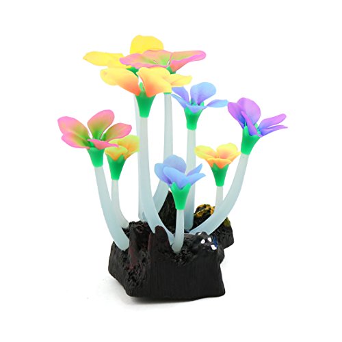 uxcell Multi Color Thick Stems Glowing Effect Artificial Flowers Stone for Fish Tank