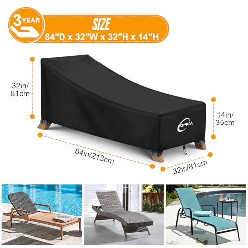 Kipiea Waterproof Patio Lounge Chair Covers for outdoor furniture, 420D Outdoor Chaise Lounge Cover with Anti UV and No Tears, No Fading (84"D x 32"W x 32"H)
