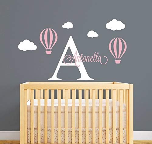 Wall Stickers for Kids Personalized Name Wall Decal Hot Air Balloon Wall Stickers for Kids Room- Girls Name Wall Decal Customize DIY Wall Art JW028