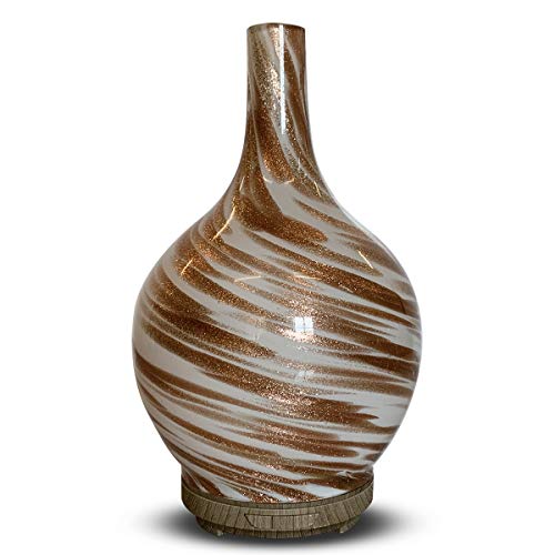 Essential Oil Diffuser 120ml Spiral Art Glass Fragrance Diffuser Ultrasonic Cool Mist Humidifier Intermittent Spraying Adjustable Spray Amount with 7 Color LED Lights and Waterless Auto Shut-off