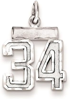 925 Sterling Silver Diamond-cut Small Number '34' Charm Pendant